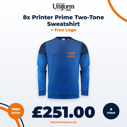 8x Printer Prime Two-Tone Sweatshirt + Free Logo
