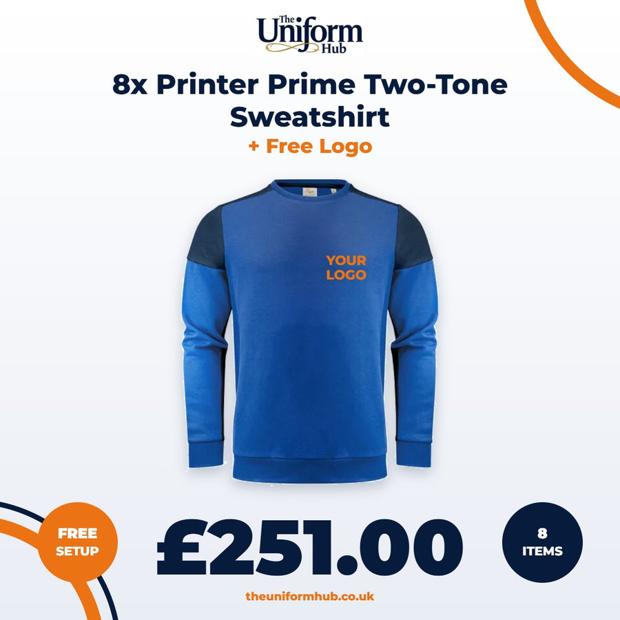 8x Printer Prime Two-Tone Sweatshirt + Free Logo