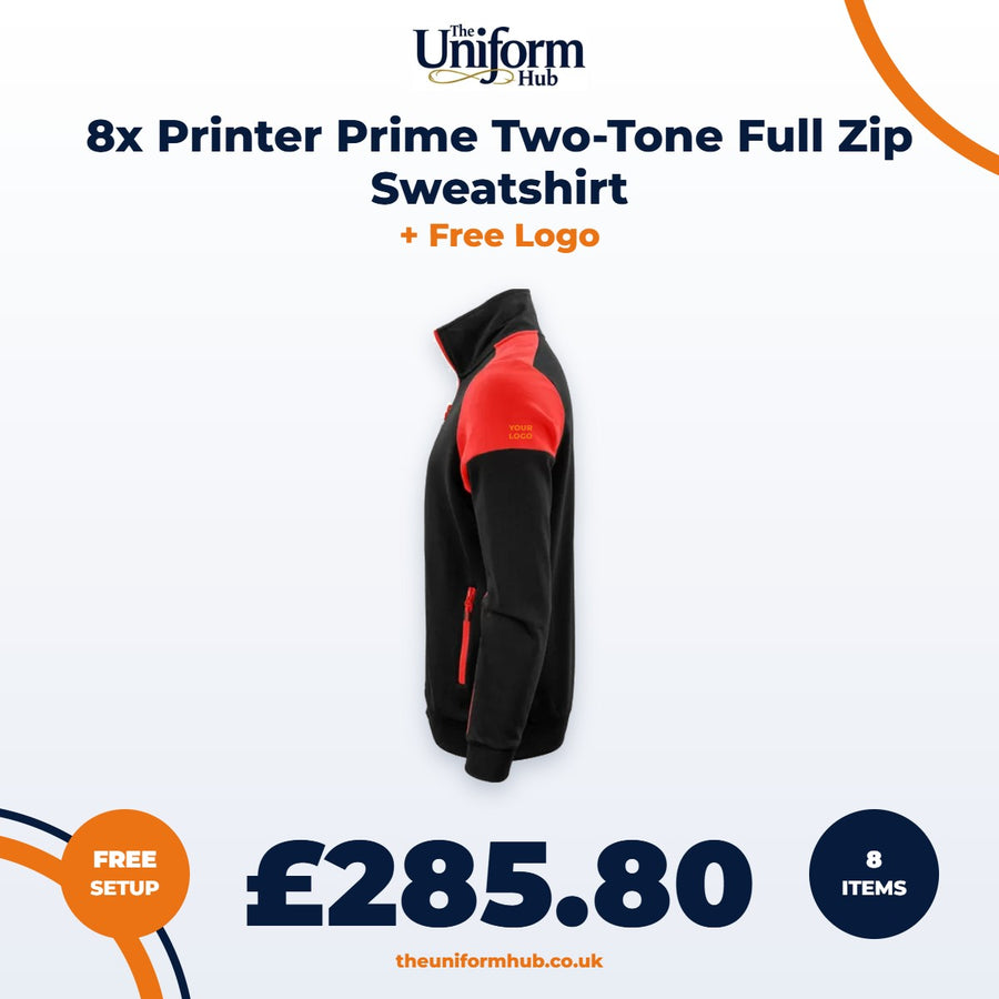 8x Printer Prime Two-Tone Full Zip Sweatshirt + Free Logo