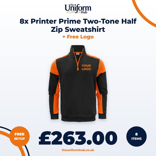 8x Printer Prime Two-Tone Half Zip Sweatshirt + Free Logo