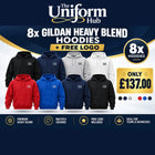 8x Gildan Heavy Blend Hoodies + Free Logo