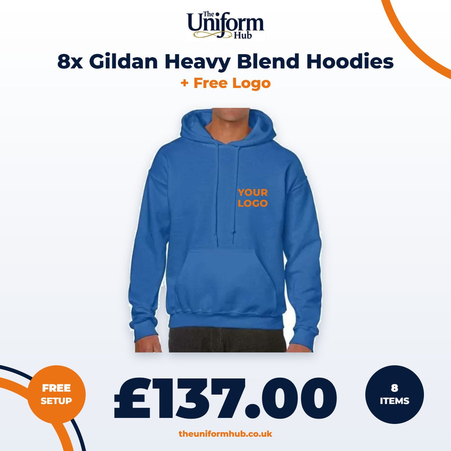 8x Gildan Heavy Blend Hoodies + Free Logo
