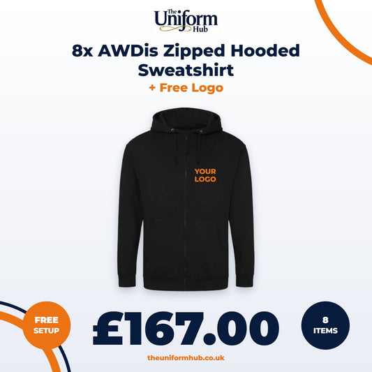 8x AWDis Zipped Hooded Sweatshirt + Free Logo