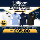 4x Kustom Kit Premium Short Sleeve Oxford Shirt + Free Logo