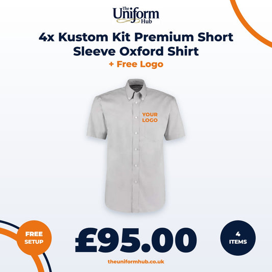 4x Kustom Kit Premium Short Sleeve Oxford Shirt + Free Logo