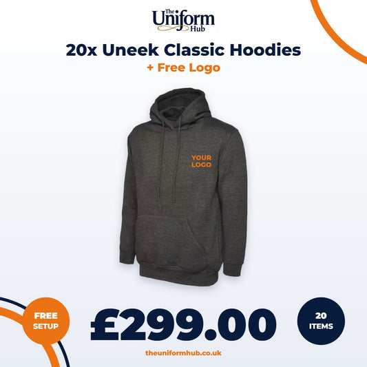 20x Uneek Classic Hoodies + Free Logo