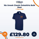 16x Uneek Classic Poloshirts Bulk Deal + Free Logo thumbnail 1