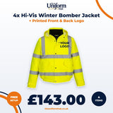 4x Hi-Vis Winter Bomber Jacket + Printed Front & Back Logo thumbnail 1