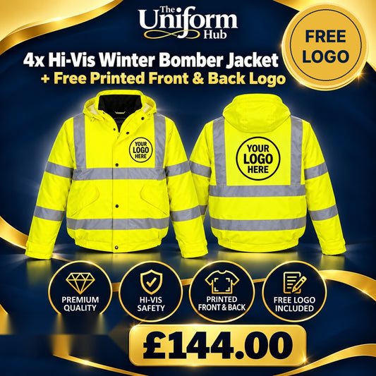 4x Hi-Vis Winter Bomber Jacket + Printed Front & Back Logo