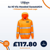 4x Hi-Vis Hooded Sweatshirt + Printed Front & Back Logo thumbnail 1