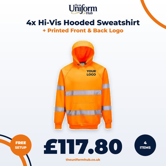 4x Hi-Vis Hooded Sweatshirt + Printed Front & Back Logo