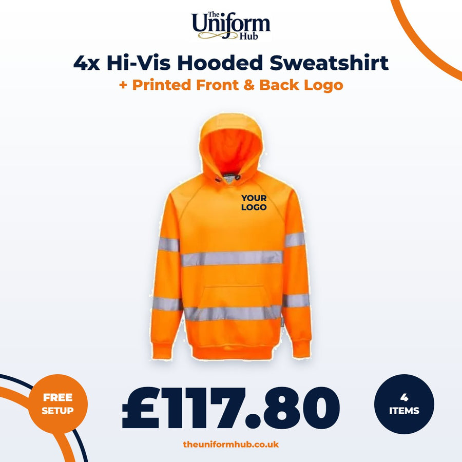 4x Hi-Vis Hooded Sweatshirt + Printed Front & Back Logo