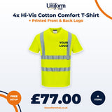 4x Hi-Vis Cotton Comfort T-Shirt + Printed Front & Back Logo thumbnail 1