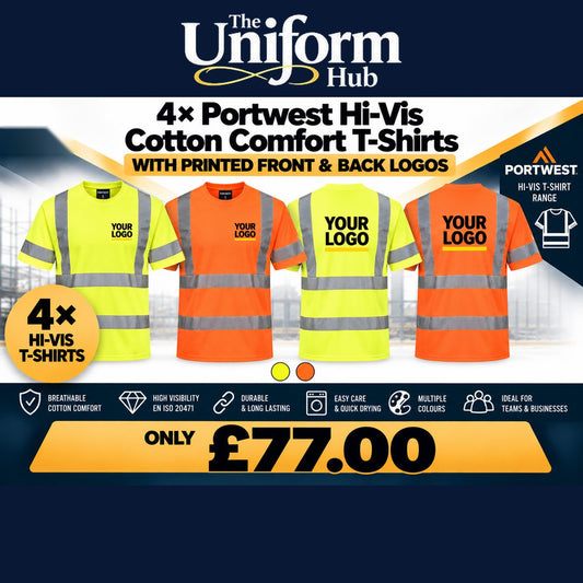 4x Hi-Vis Cotton Comfort T-Shirt + Printed Front & Back Logo