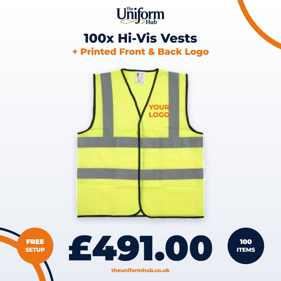 100x Hi-Vis Vests + Printed Front & Back Logo