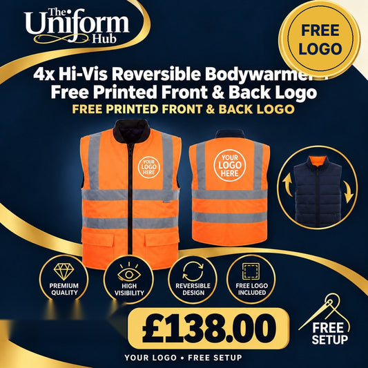 4x Hi-Vis Reversible Bodywarmer + Printed Front & Back Logo