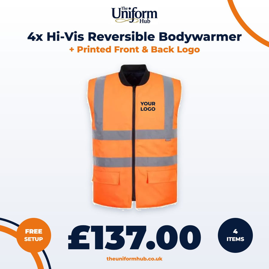 4x Hi-Vis Reversible Bodywarmer + Printed Front & Back Logo