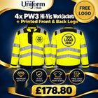 4x PW3 Hi-Vis Work Jacket + Printed Front & Back Logo