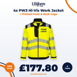 4x PW3 Hi-Vis Work Jacket + Printed Front & Back Logo thumbnail 1