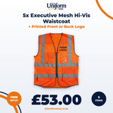5x Executive Mesh Hi-Vis Waistcoat + Printed Front or Back Logo thumbnail 1