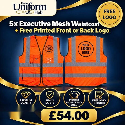 5x Executive Mesh Hi-Vis Waistcoat + Printed Front or Back Logo