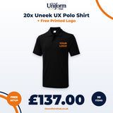 20x Uneek UX Polo Shirt + Free Printed Logo thumbnail 1