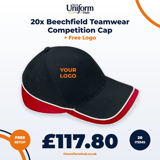 20x Beechfield Teamwear Competition Cap + Free Logo