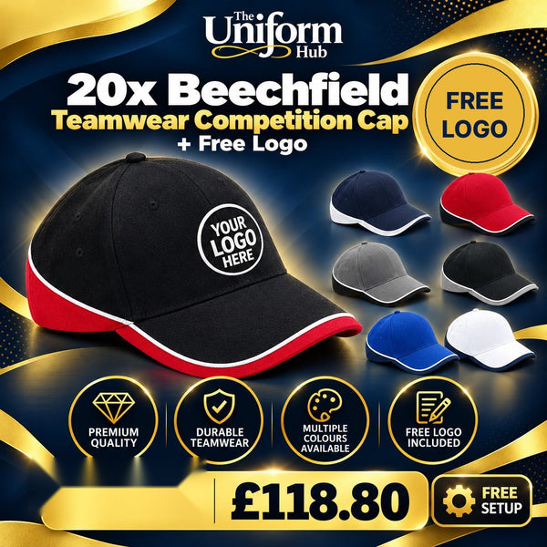 20x Beechfield Teamwear Competition Cap + Free Logo