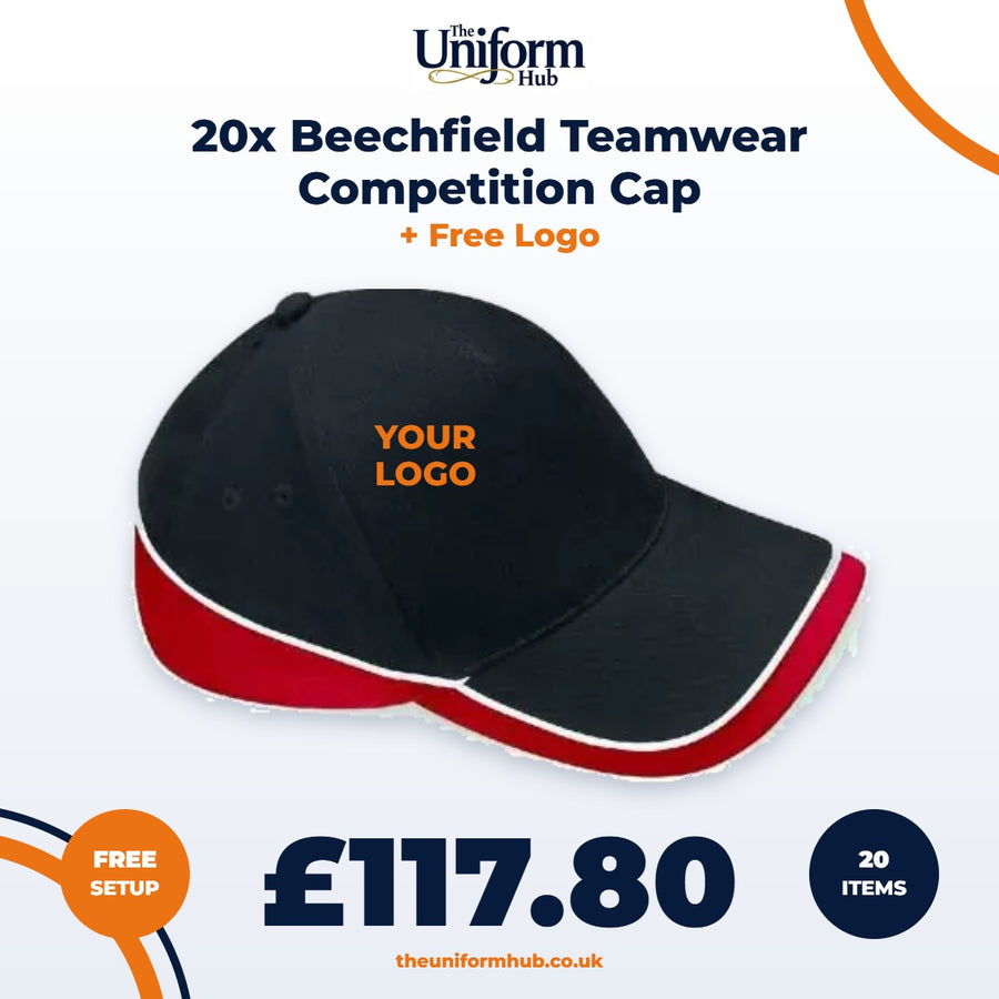 20x Beechfield Teamwear Competition Cap + Free Logo