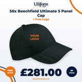 50x Beechfield Ultimate 5 Panel Cap + Free Logo thumbnail 1