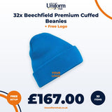 32x Beechfield Premium Cuffed Beanies + Free Logo thumbnail 1