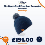 32x Beechfield Premium Snowstar Beanies + Free Logo thumbnail 1