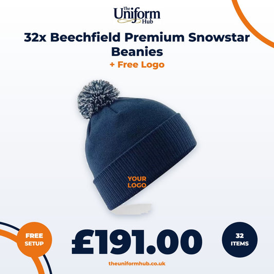 32x Beechfield Premium Snowstar Beanies + Free Logo