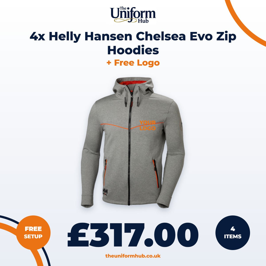 4x Helly Hansen Chelsea Evo Zip Hoodies + Free Logo