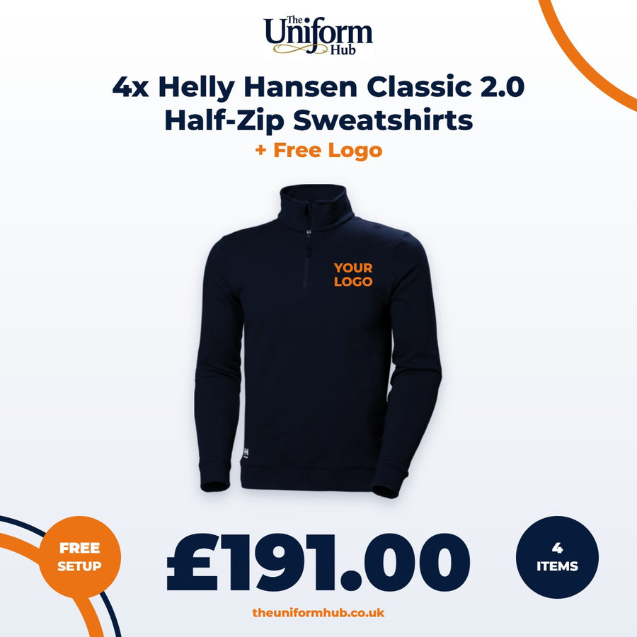 4x Helly Hansen Classic 2.0 Half-Zip Sweatshirts + Free Logo