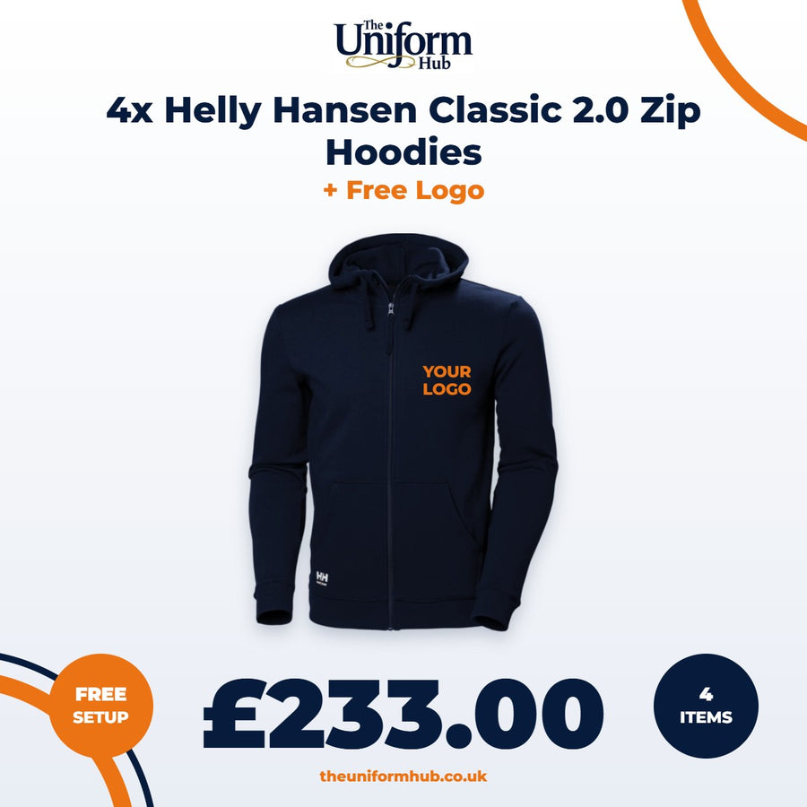 4x Helly Hansen Classic 2.0 Zip Hoodies + Free Logo
