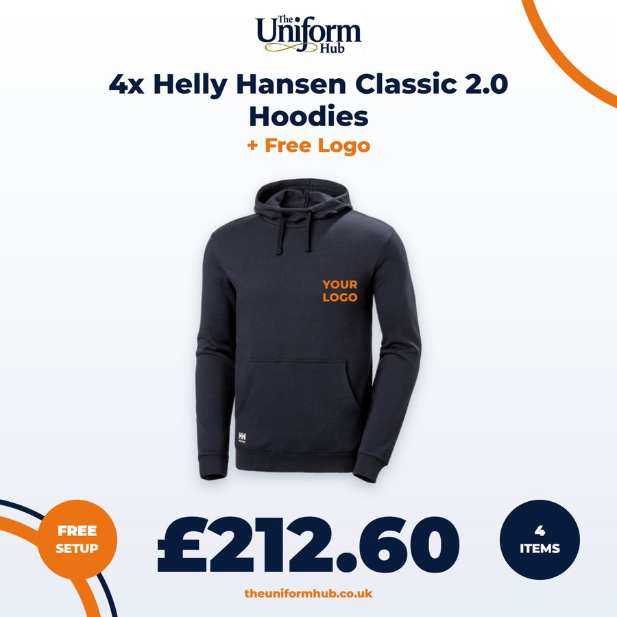 4x Helly Hansen Classic 2.0 Hoodies + Free Logo