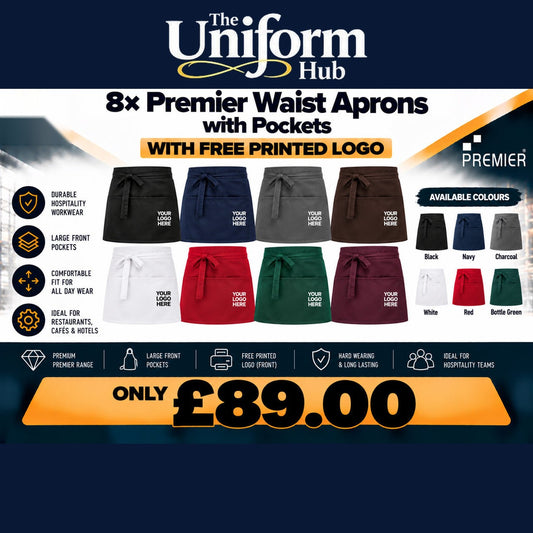 8x Premier Waist Apron With Pocket + Free Logo