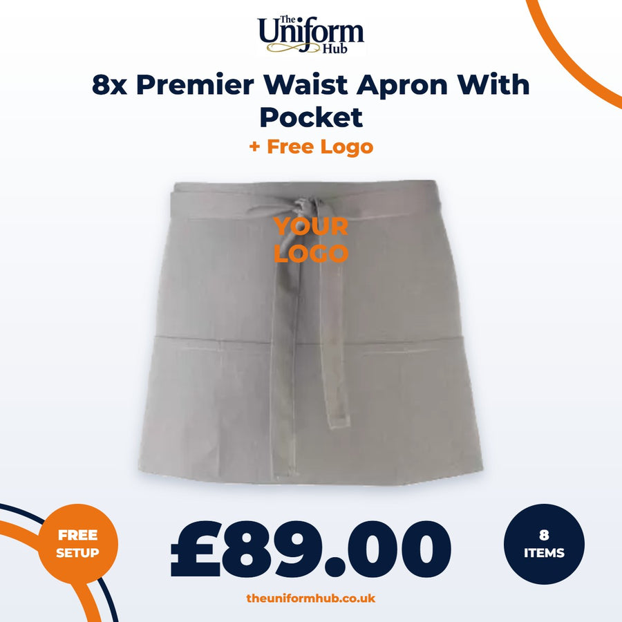 8x Premier Waist Apron With Pocket + Free Logo