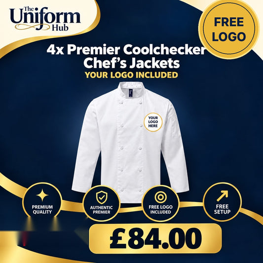 4x Premier Coolchecker Chef's Jackets + Free Logo