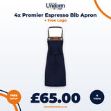 4x Premier Espresso Bib Apron + Free Logo thumbnail 1