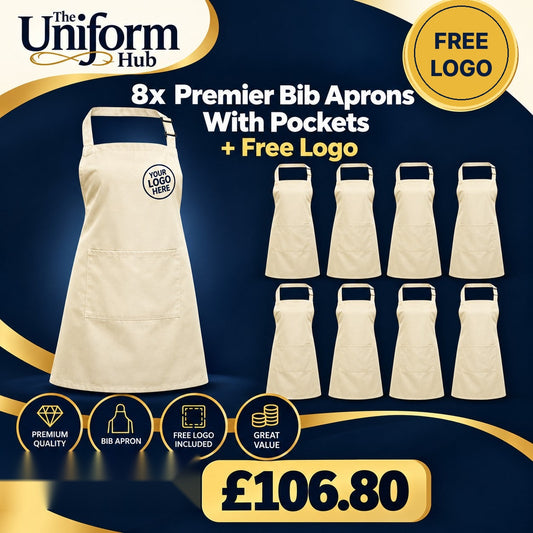 8x Premier Bib Apron With Pocket + Free Logo