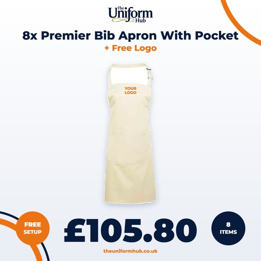8x Premier Bib Apron With Pocket + Free Logo